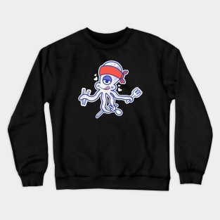 Octopus cartoon character withholding cutlery Crewneck Sweatshirt